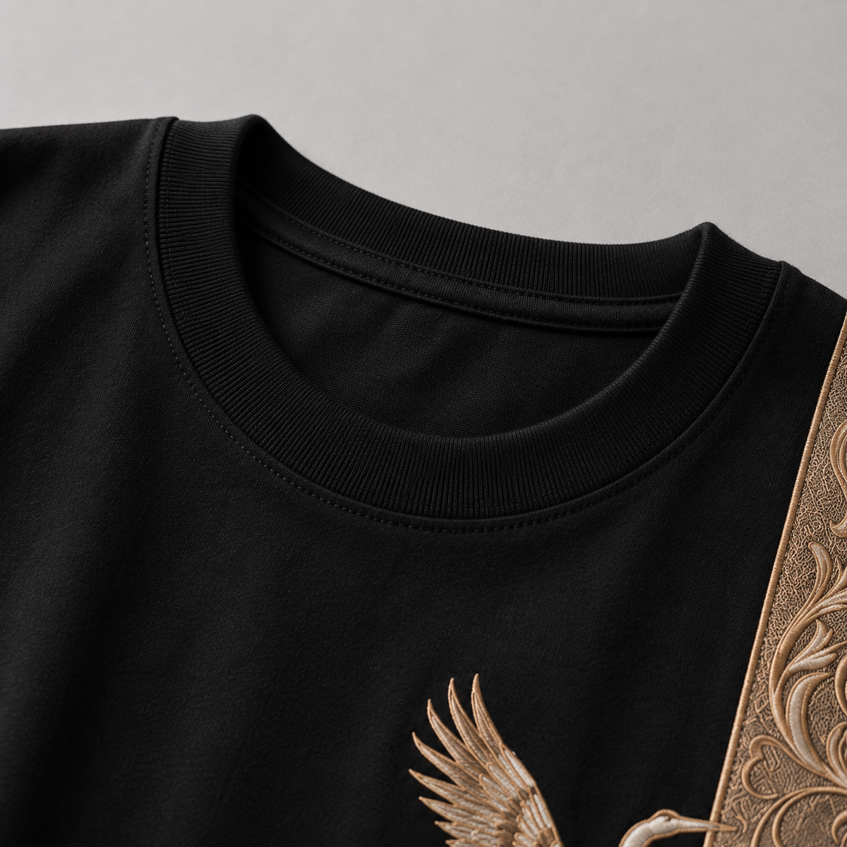 Crane Embroidered Oversized T-Shirt — Black