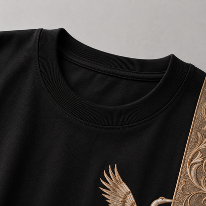 Crane Embroidered Oversized T-Shirt — Black