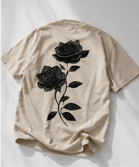 Rose Graphic Oversized T-Shirt — Cream